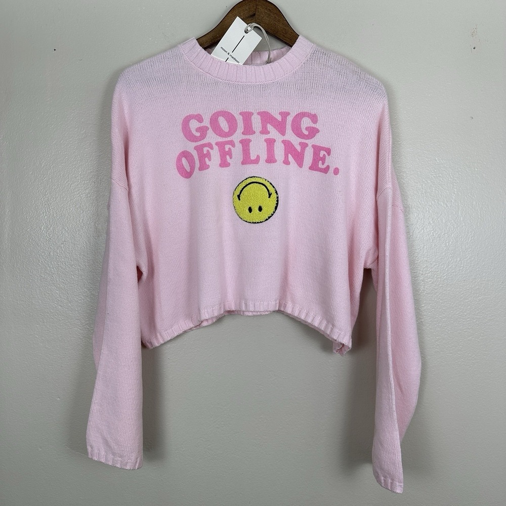 Moon & Madison Women's M Going Offline Cropped Pink Sweater Preppy Y2K NEW